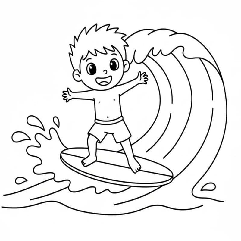 Fise de colorat cu Desenează Surfing imprimabil bazic
