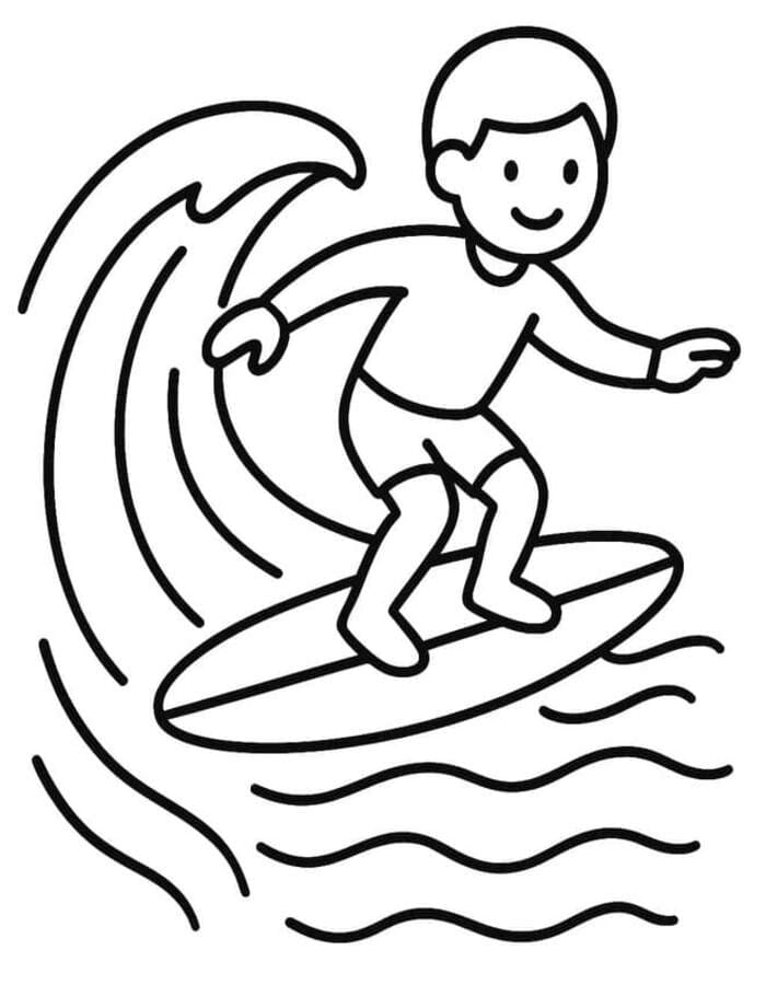 Fise de colorat cu Desenează Surfing imprimabil gratuit simplu