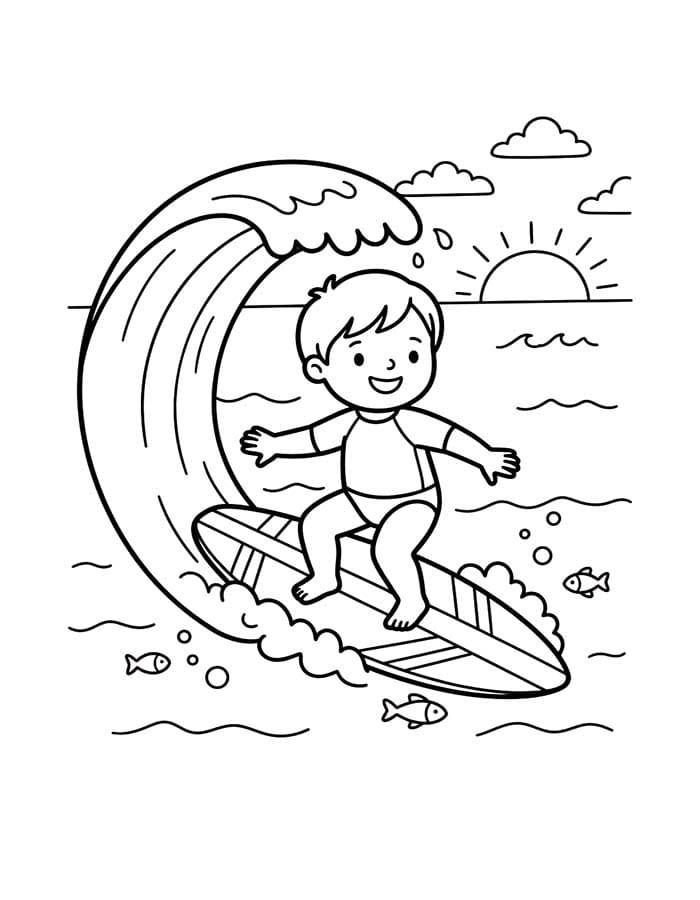 Fise de colorat cu Desenează Surfing imprimabil gratuit uşor