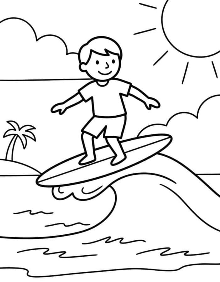 Fise de colorat cu Desenează Surfing imprimabil gratuit