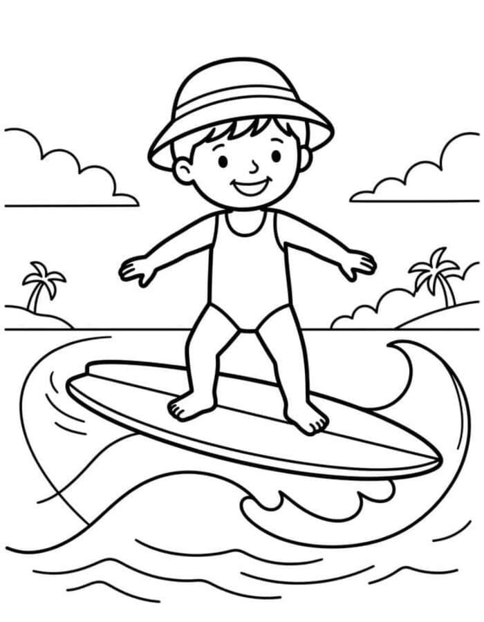 Fise de colorat cu Desenează Surfing imprimabil simplu