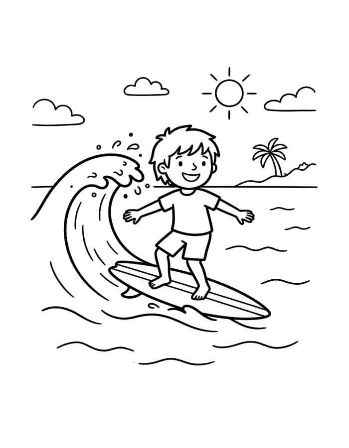 Fise de colorat cu Desenează Surfing imprimabil uşor