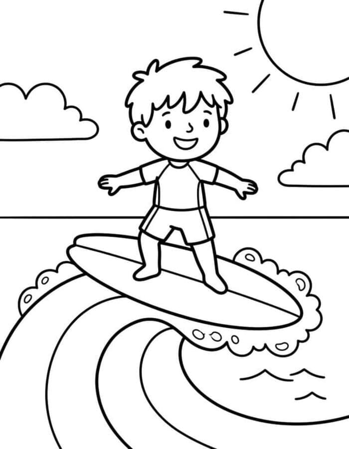 Fise de colorat cu Desenează Surfing imprimabil