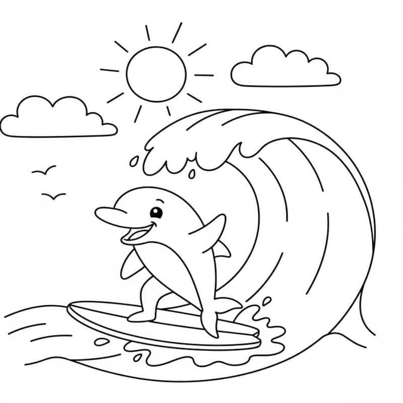 Fise de colorat cu Desenează Surfing pentru copii