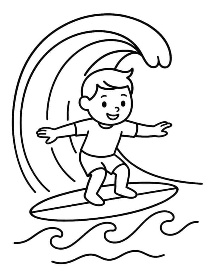 Fise de colorat cu Desenează Surfing uşor la copii