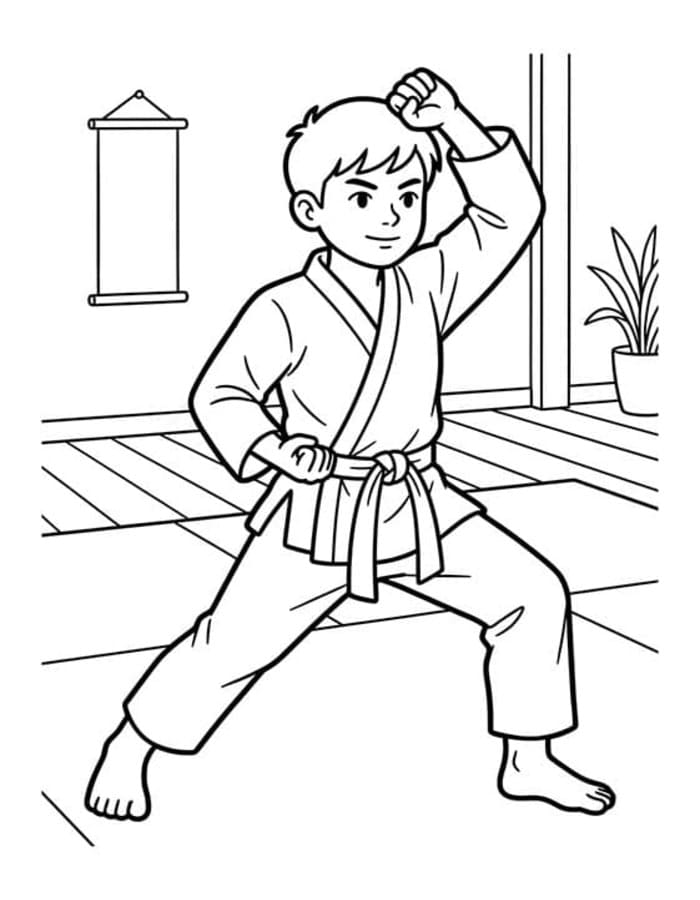 Fise de colorat cu Karate bazic la copii