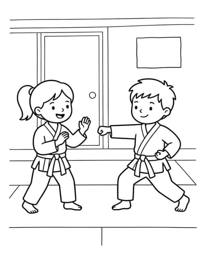 Fise de colorat cu Karate gratuit simplu