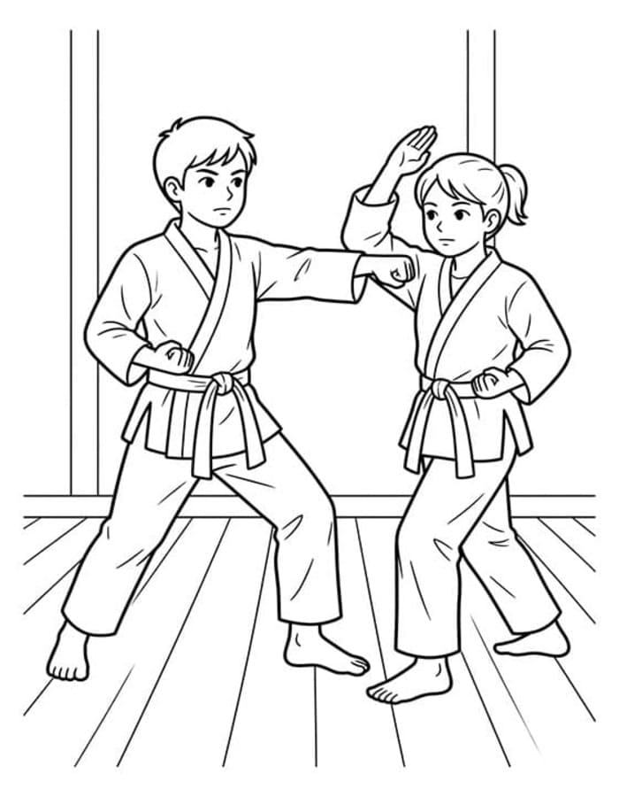 Fise de colorat cu Karate imprimabil gratuit bazic