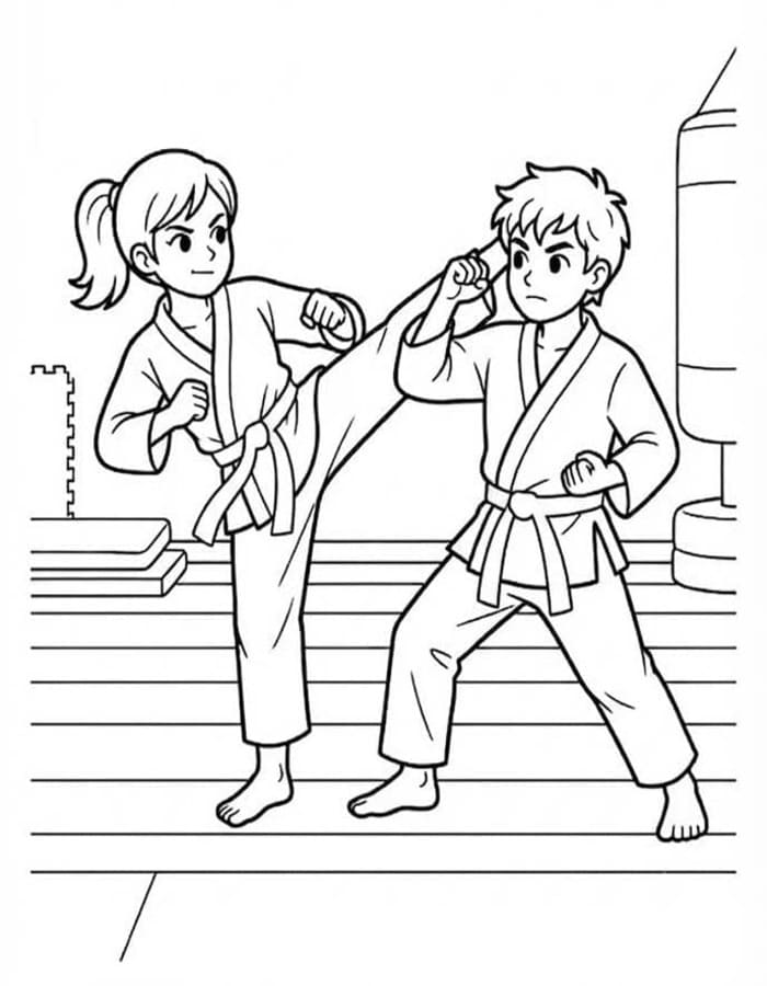 Fise de colorat cu Karate imprimabil gratuit