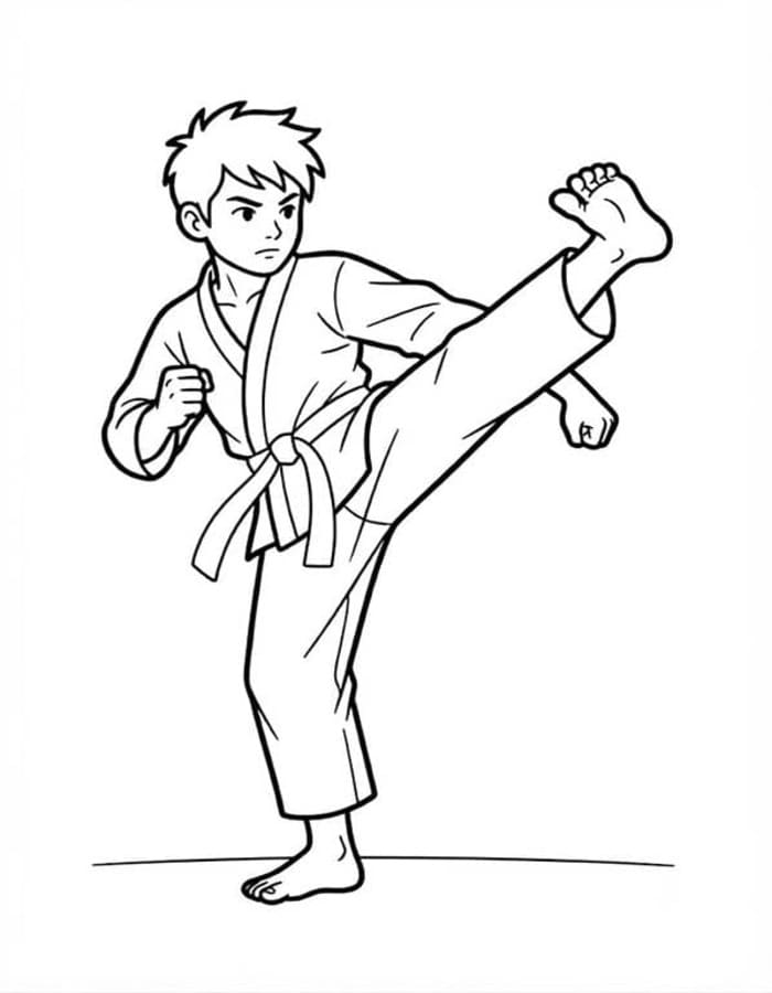Fise de colorat cu Karate imprimabil simplu