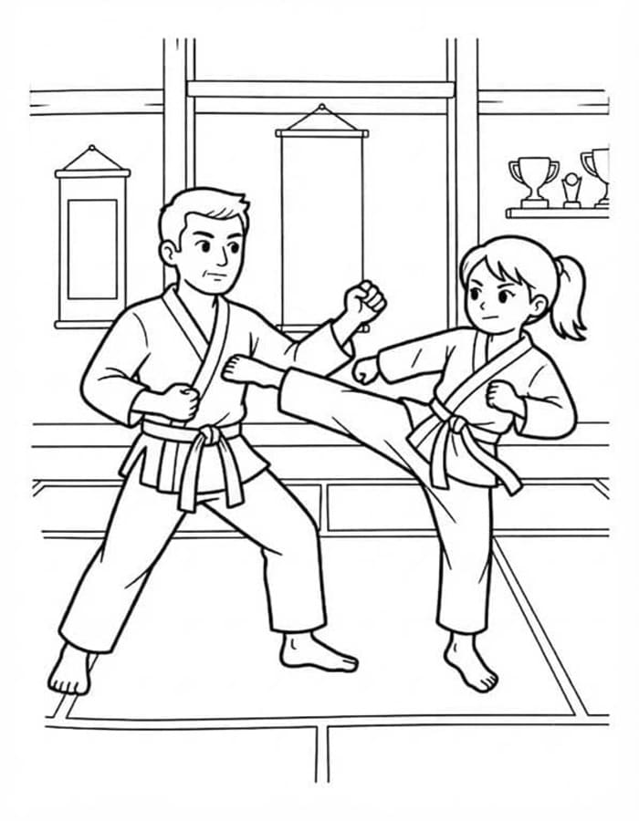 Fise de colorat cu Karate simplu la copii