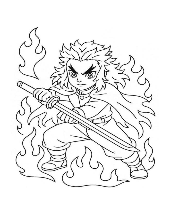 Fise de colorat cu Kyojuro Rengoku imprimabil gratuit