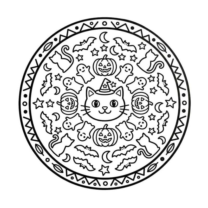Fise de colorat cu Mandala de Halloween gratuit bazic