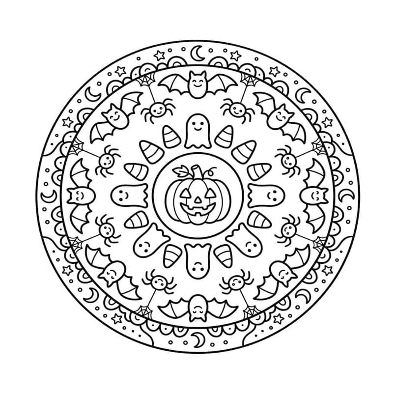 Fise de colorat cu Mandala de Halloween gratuit