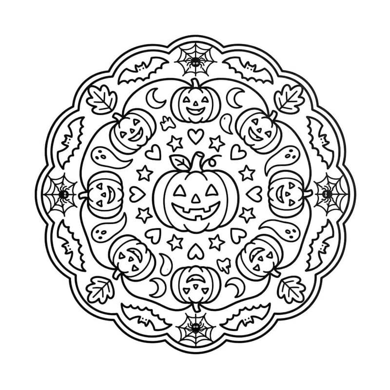 Fise de colorat cu Mandala de Halloween imprimabil bazic