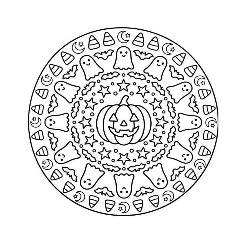 Fise de colorat cu Mandala de Halloween imprimabil gratuit bazic