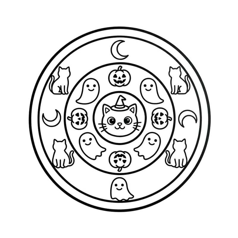 Fise de colorat cu Mandala de Halloween imprimabil gratuit pentru copii