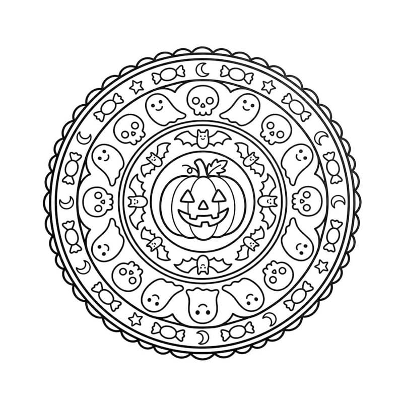 Fise de colorat cu Mandala de Halloween imprimabil pentru copii