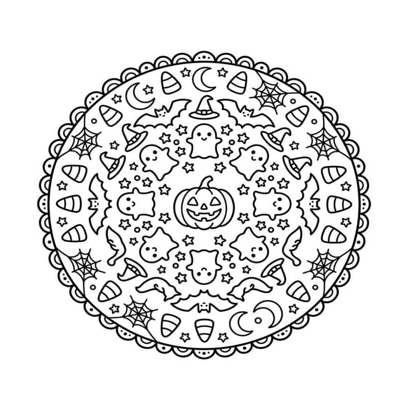 Fise de colorat cu Mandala de Halloween imprimabil