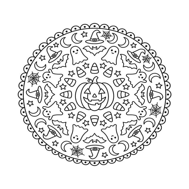 Fise de colorat cu Mandala de Halloween pentru copii