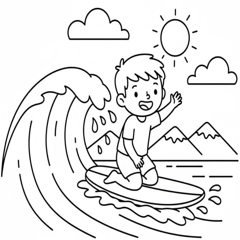 Fise de colorat cu Surfing bazic la copii