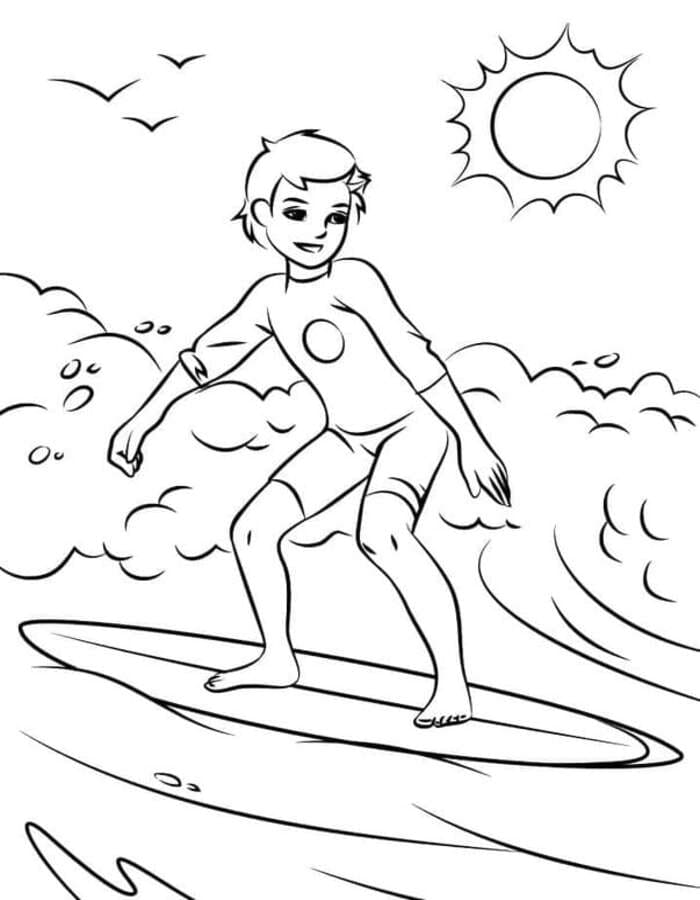 Fise de colorat cu Surfing gratuit simplu