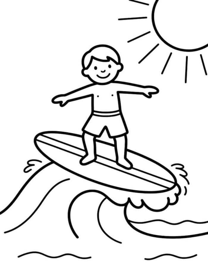 Fise de colorat cu Surfing imprimabil bazic