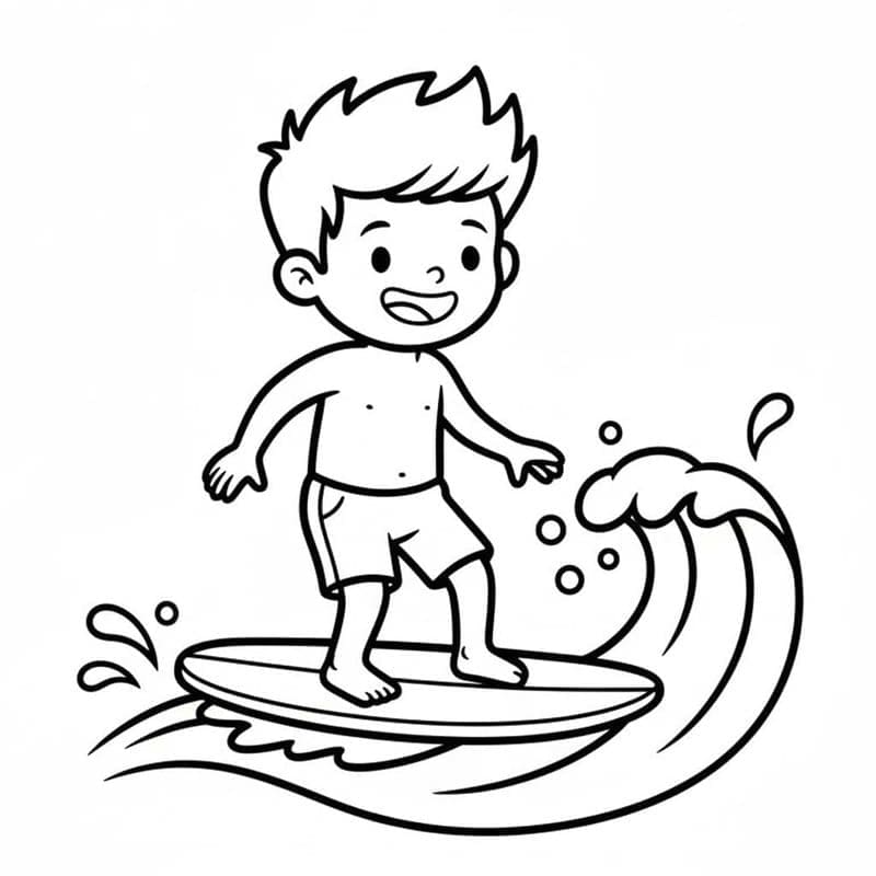 Fise de colorat cu Surfing imprimabil gratuit bazic