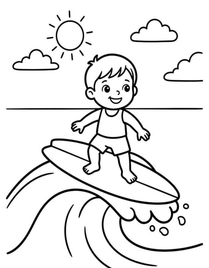 Fise de colorat cu Surfing imprimabil gratuit pentru copii