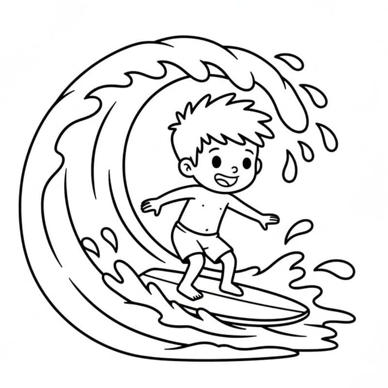 Fise de colorat cu Surfing imprimabil gratuit simplu