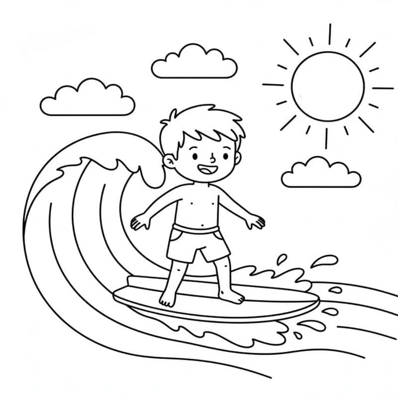 Fise de colorat cu Surfing imprimabil gratuit