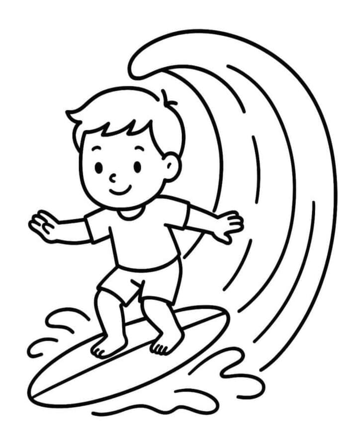 Fise de colorat cu Surfing imprimabil pentru copii