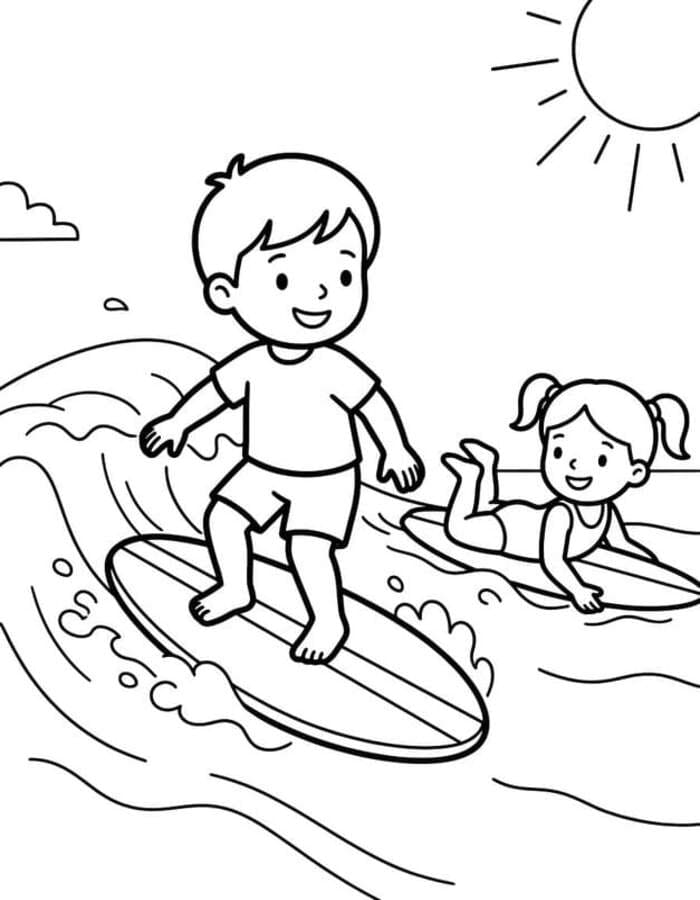 Fise de colorat cu Surfing imprimabil simplu