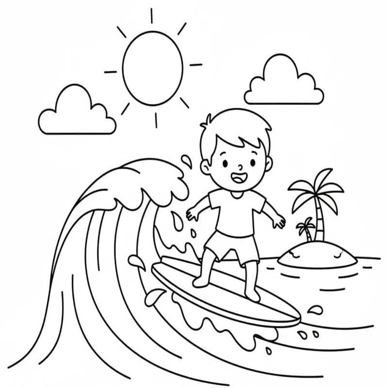 Fise de colorat cu Surfing uşor la copii